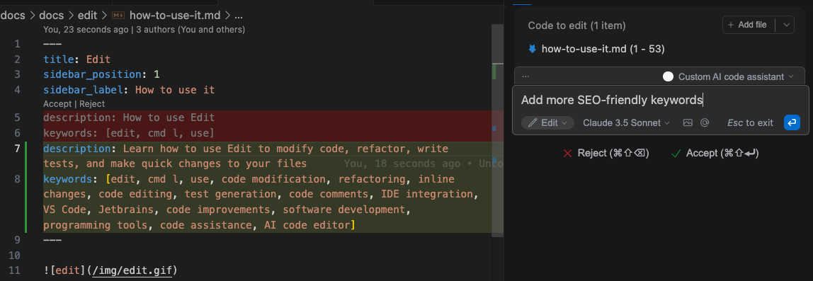Exemple d'autocomplétion avec Continue